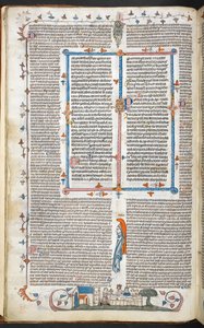 Royal 10 E. IV, f.250v Tekst z dekoracją na marginesie i Jadalnią Króla, ilustracja z „Smithfield Decretals” (welin) autorstwa English School