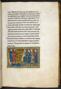 Królewski 12 F.XIII, f.33 Pies identyfikujący mordercę.  , z Bestiariusza (ff. 3-141), Lapidary (ff. 141v-149)  , 2 ćw. XIII w. (welum) autorstwa English School