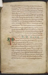 Royal 13. A.XI, f.47vInitial P.De temporum ratione.Bede the Czcigodny.Różne prace z zakresu komputu i astronomii.XI wiek-XII wiek autorstwa English School