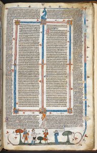 Royal MS 10 IV f.294r Figury średniowieczne i dekoracja brzeżna, ilustracja z „Dekretów Smithfielda” (welin) autorstwa English School