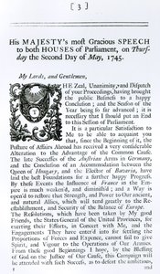 Królewskie przemówienie do obu izb parlamentu, 2 maja 1745 (druk) autorstwa English School