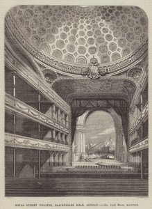 Royal Surrey Theatre, Blackfriars Road, Londyn, John Ellis, architekt (grawerowanie) autorstwa English School