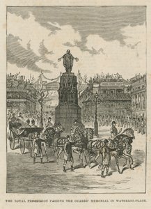 Królewska procesja przechodząca obok Pomnika Strażników w Waterloo Place autorstwa English School