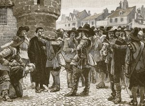 Rojaliści z Salisbury obrażają szeryfa, ilustracja z Cassells Illustrated History of England (zdjęcie w sepii) autorstwa English School