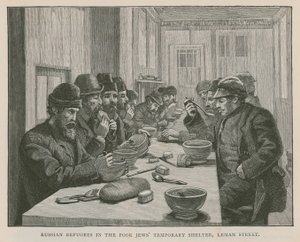 Rosyjscy uchodźcy w tymczasowym schronie dla biednych Żydów, Leman Street, Londyn autorstwa English School