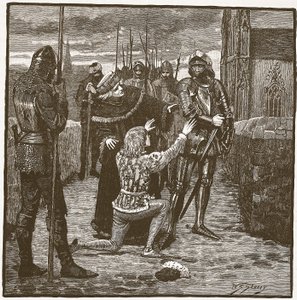 Rutland błagający Clifforda o darowanie mu życia, ilustracja z Cassells Illustrated History of England (zdjęcie w sepii) autorstwa English School