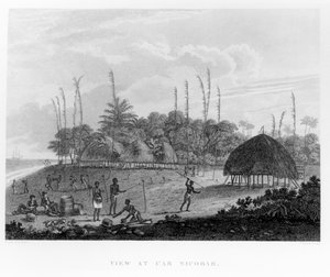 Marynarze zbierający zapasy w Car Nicobar, z Voyages and Travels to India, Cejlon, The Red Sea... George, wicehrabia Valentia, opublikowany w 1809 r. autorstwa English School