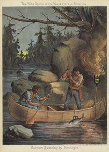 Nabijanie łososia przy świetle pochodni autorstwa English School