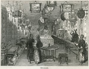 Saloon chińskich śmieci przywiezionych do Londynu jako ciekawostka autorstwa English School