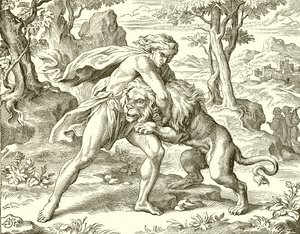 Samson i lew autorstwa English School