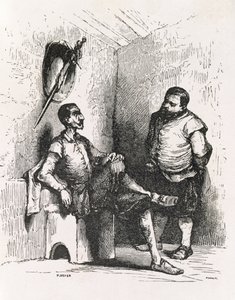Sancho: Powinienem zrobić rzadkiego właściciela, ilustrację z aktu II, scena I Don Kichota w Anglii. Komedia rytowana przez P. Soyer autorstwa English School