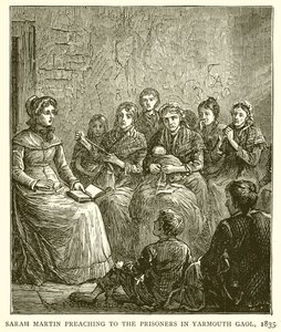 Sarah Martin przemawia do więźniów w więzieniu Yarmouth Gaol, 1835 autorstwa English School