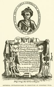 Satyryczne zaproszenie na egzekucję Jonathana Wilda (grawerunek) autorstwa English School