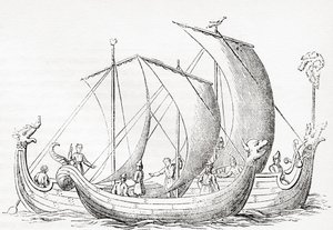 Statki saskie, według ryciny w Kronice Anglii Strutta, z Old England: A Pictorial Museum, wyd. 1847 autorstwa English School
