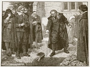 Scena na pogrzebie Chillingwortha, ilustracja z Cassells Illustrated History of England (zdjęcie w sepii) autorstwa English School