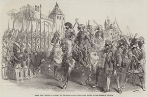 Scena z „Pietro il Grande”, w Royal Italian Opera, Przegląd w bitwie pod Pultawą (rycina) autorstwa English School