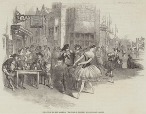 Scena z nowego baletu „The Wags of Wapping” w Teatrze Drury-Lane (rycina) autorstwa English School
