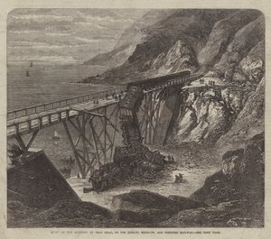 Scena wypadku w Bray Head na linii kolejowej Dublin, Wicklow i Wexford (rycina) autorstwa English School