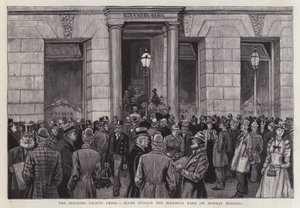 Scena przed Birkbeck Bank, Londyn, podczas kryzysu w towarzystwie budowlanym w 1892 r. (lito) autorstwa English School