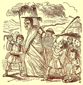 School-boys Flogging the Schoolmaster, ilustracja z The Comic History of Rome autorstwa Gilberta Abbotta a Becketta, opublikowana ok. 1850 r. (obraz ulepszony cyfrowo) autorstwa English School