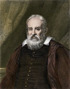 Nauki ścisłe i naukowcy: Portret Galileo Galilei dit Galilei, włoskiego astronoma (1564-1642). Kolorowa rycina. autorstwa English School