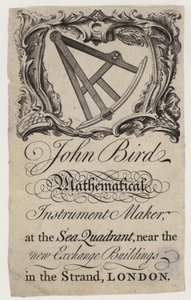 Scientific Instrument Maker, John Bird, karta handlowa autorstwa English School