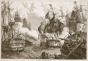 Seafight off Trincomalee, ilustracja z Cassells Illustrated History of India autorstwa Jamesa Granta, wyd. 1879 autorstwa English School