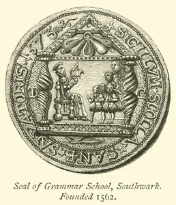 Pieczęć Gimnazjum w Southwark, założona 1562 autorstwa English School