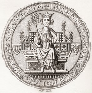 Pieczęć Johna Balliola, ok. 1249 1314, aka Toom Tabard, Szkoci dla „pustego płaszcza”, króla Szkotów. Z Iconographia Scotica lub Portraits of Illustrious Persons of Scotland, opublikowane 1797. autorstwa English School