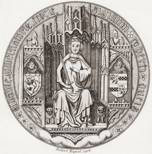 Pieczęć Roberta Stewarta, księcia Albany, ok. 1340 1420. Członek szkockiego domu królewskiego, regent, gubernator Szkocji, Książę Albany, hrabia Fife i Menteith. Z Iconographia Scotica lub Portraits of Illustrious Persons of Scotland, opublikowane 1797. autorstwa English School