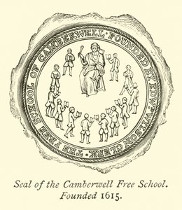 Pieczęć Camberwell Free School, założona 1615 autorstwa English School