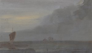 Seapiece with Boats: Wieczór, wcześniej przypisywany J.M.W. Turner (1775-1851), a także przypisywany Peterowi de Wint (1784-1849), 1810-20 (olej na papierze) autorstwa English School