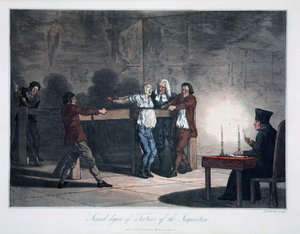 Drugi stopień tortur Inkwizycji, wyryty przez L.C. Stadler, wyd. Cadell & Davies, Londyn, ok. 1813 (kolorowy grawer) autorstwa English School