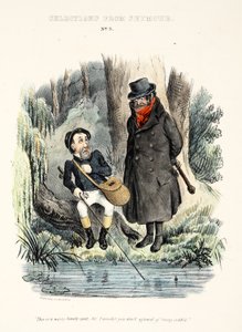 Wybór z Seymour: nr 3, „To jest bardzo samotne miejsce, sir, zastanawiam się, że nie boisz się, że cię okradną”, pub c.1840 (ręka grawerunek) autorstwa English School
