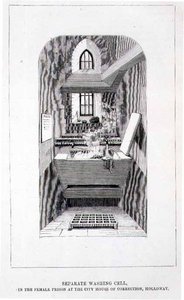 Oddzielna pralnia w więzieniu dla kobiet w City House of Correction, Holloway, z „The Criminal Prisons of London and Scenes of Prison Life” autorstwa English School