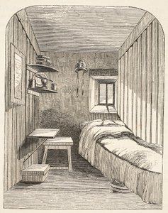 Oddzielna sypialna cela w jednym z nowych skrzydeł więźniarek dla kobiet w Brixton, ilustracja z The Criminal Prisons of London i Scenes from Prison Life autorstwa Henry