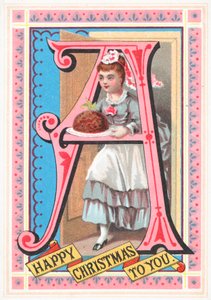 Sługa przynosząca pudding śliwkowy! Kartka świąteczna autorstwa English School