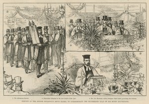 Nabożeństwo w synagodze żydowskiej Bevis Marks z okazji setnej rocznicy panowania Sir Mosesa Montefiore autorstwa English School