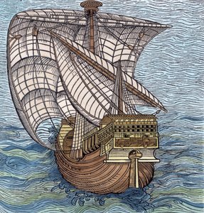 Statek Czasu Kolumba”, z „Narracji an krytycznej historii Ameryki”, pod redakcją Justina Winsora, Londyn, 1886 (późniejsze zabarwienie) autorstwa English School