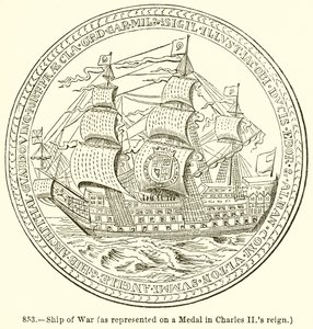 Statek wojenny (przedstawiony na medalu za panowania Karola II) autorstwa English School