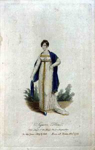 Signora Collini (ur.1784), pierwsza piosenkarka Teatru Królewskiego, Haymarket w 1809 i 1810 (kolorowe grawerowanie) autorstwa English School