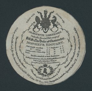 Podobieństwa sylwetki, Monsieur Edouard, co 155 Cheapside, Londyn, karta handlowa autorstwa English School