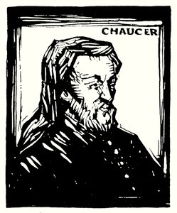 Portret sylwetki, Geoffrey Chaucer (litografia) autorstwa English School