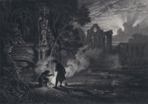Sir Arthur i Dousterswivel w ruinach St Ruth (rycina) autorstwa English School