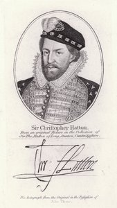 Sir Christopher Hatton, Lord Kanclerz Anglii i ulubieniec królowej Elżbiety I (grafika) autorstwa English School