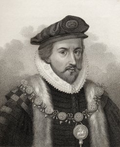 Sir Christopher Hatton, sztychowany przez Bocqueta, ilustracja z „Katalogu autorów królewskich i szlacheckich, tom II”, wydanego w 1806 r. autorstwa English School
