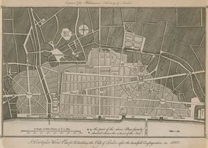 Plan Sir Christophera Wrensa dotyczący odbudowy City of London po strasznej pożodze w 1666 r. autorstwa English School