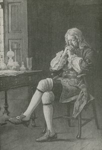 Sir Isaac Newton siedzi i marzy autorstwa English School