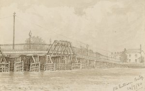 Szkic starego Battersea Bridge (wc na papierze) autorstwa English School