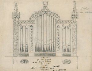 Szkic starych organów w Ogrodach Królewskich (Vauxhall Gardens, Londyn) autorstwa English School
